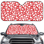 White And Red Heart Pattern Print Car Windshield Sun Shade