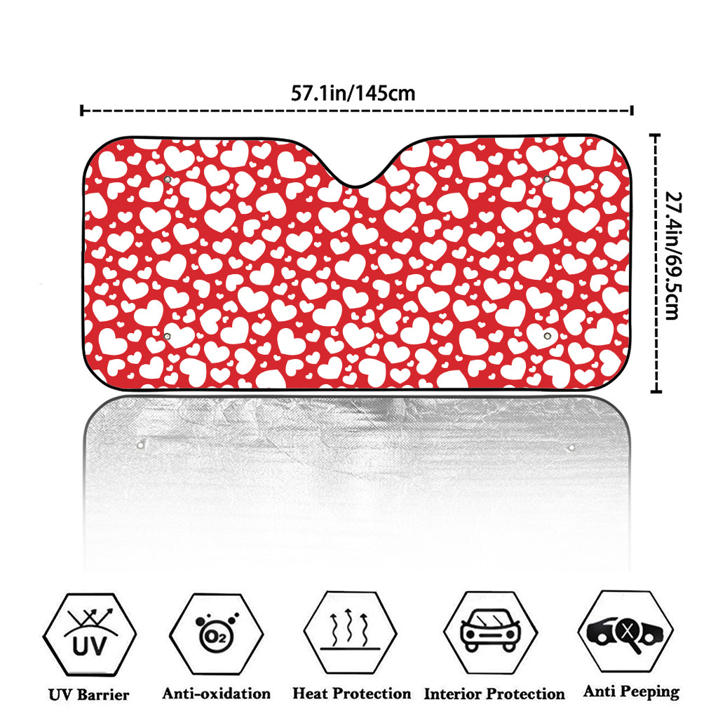 White And Red Heart Pattern Print Car Windshield Sun Shade