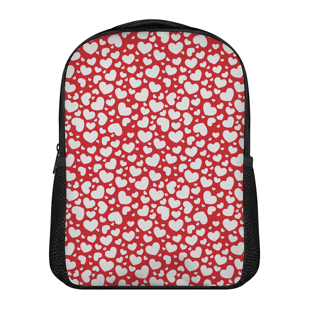 White And Red Heart Pattern Print Casual Backpack