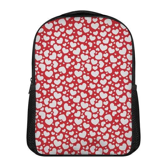 White And Red Heart Pattern Print Casual Backpack