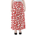White And Red Heart Pattern Print Chiffon Maxi Skirt