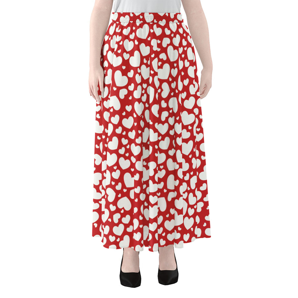 White And Red Heart Pattern Print Chiffon Maxi Skirt