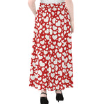 White And Red Heart Pattern Print Chiffon Maxi Skirt
