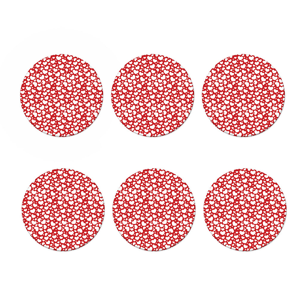 White And Red Heart Pattern Print Coaster Set