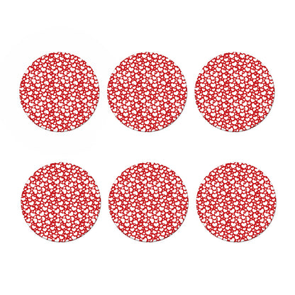 White And Red Heart Pattern Print Coaster Set
