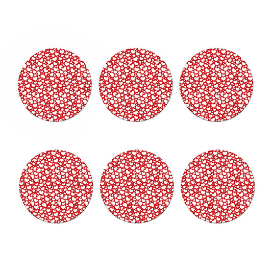 White And Red Heart Pattern Print Coaster Set