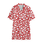 White And Red Heart Pattern Print Cotton Hawaiian Shirt