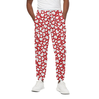 White And Red Heart Pattern Print Cotton Pants