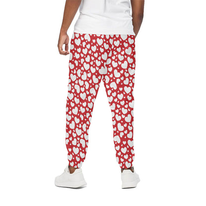 White And Red Heart Pattern Print Cotton Pants