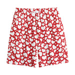 White And Red Heart Pattern Print Cotton Shorts