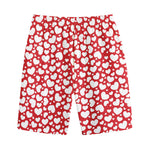 White And Red Heart Pattern Print Cotton Shorts