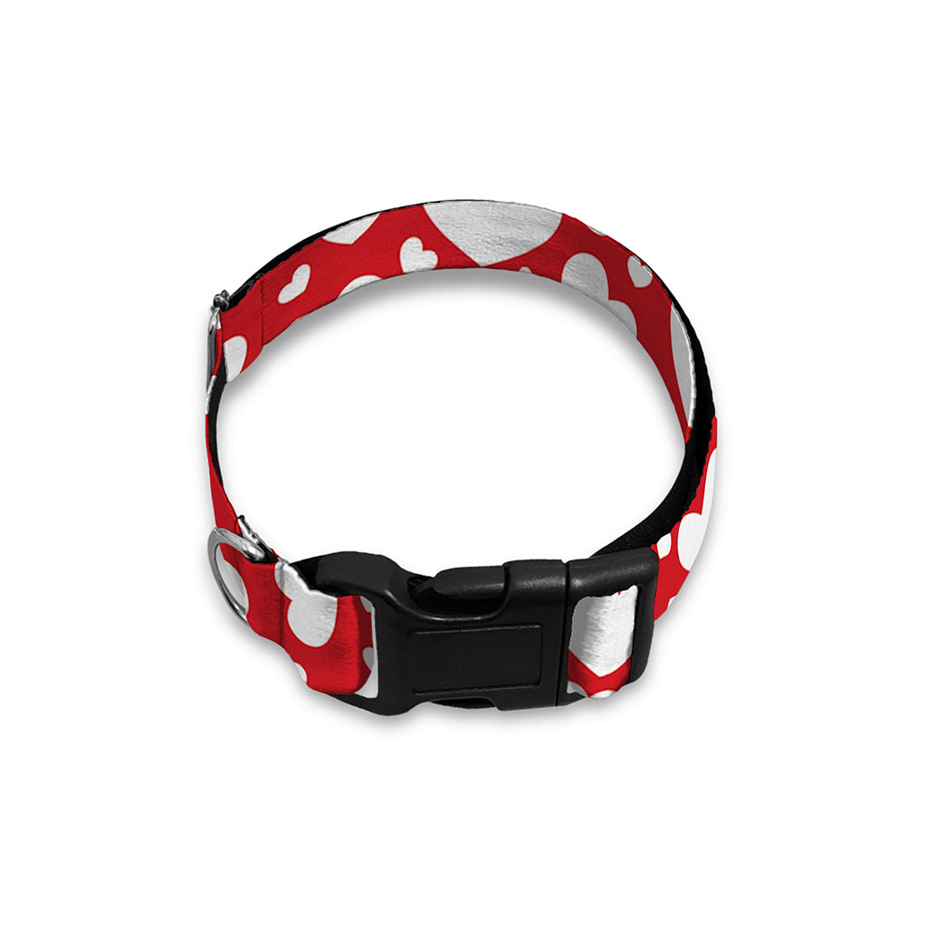 White And Red Heart Pattern Print Dog Collar