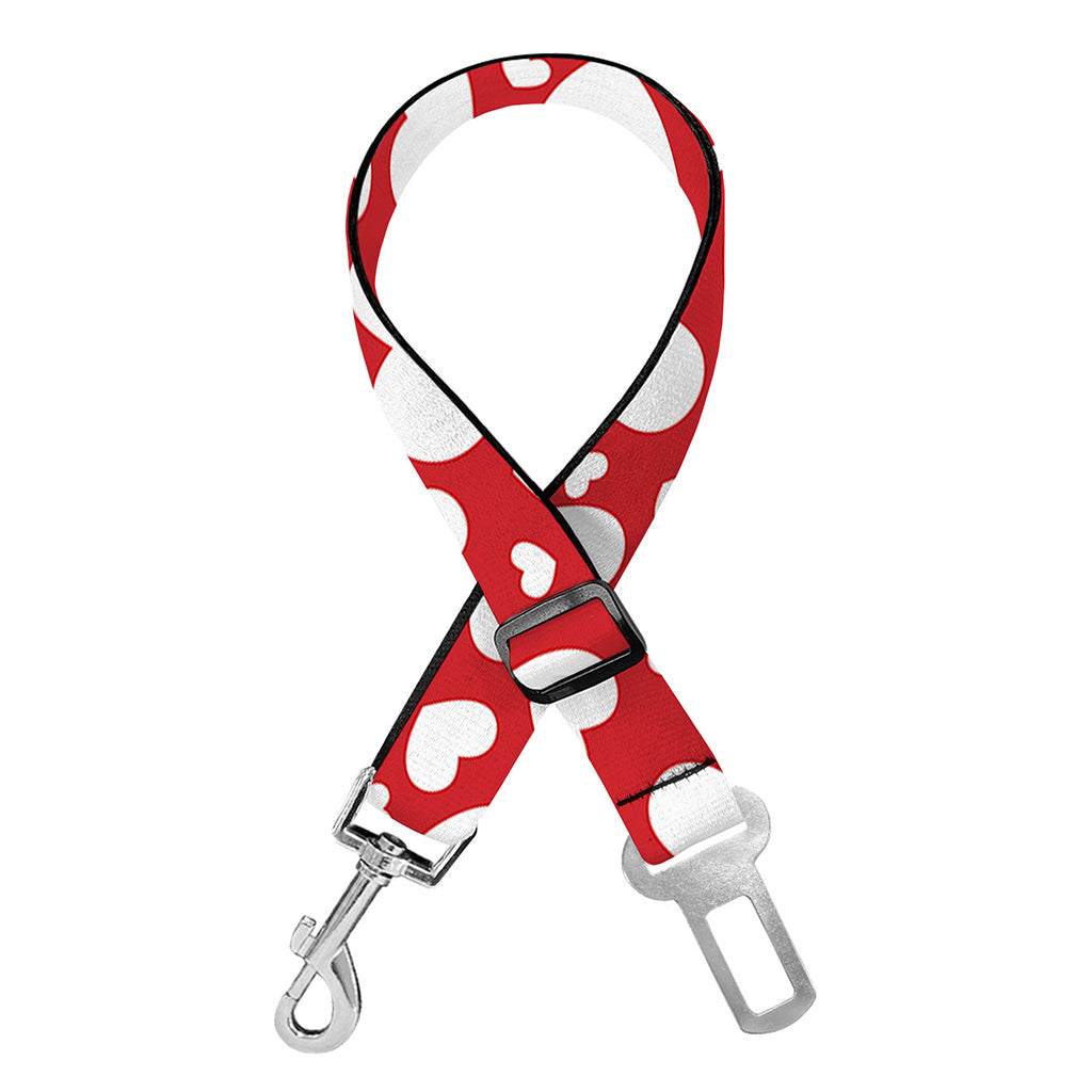 White And Red Heart Pattern Print Dog Seat Belt