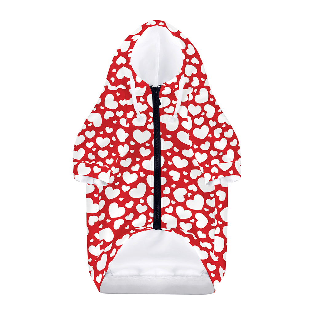 White And Red Heart Pattern Print Dog Zip Up Hoodie
