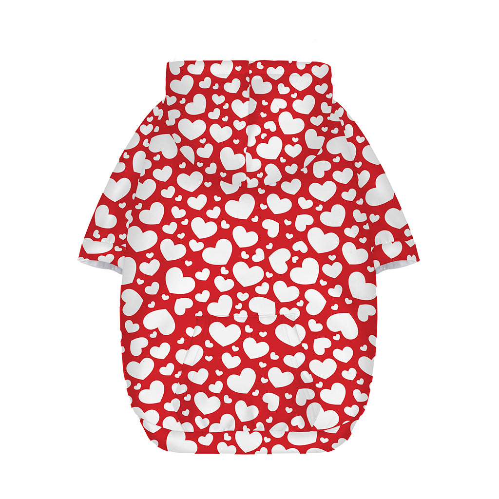 White And Red Heart Pattern Print Dog Zip Up Hoodie