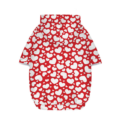 White And Red Heart Pattern Print Dog Zip Up Hoodie