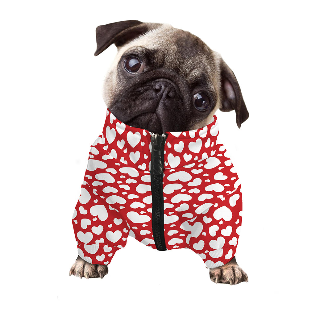 White And Red Heart Pattern Print Dog Zip Up Jacket