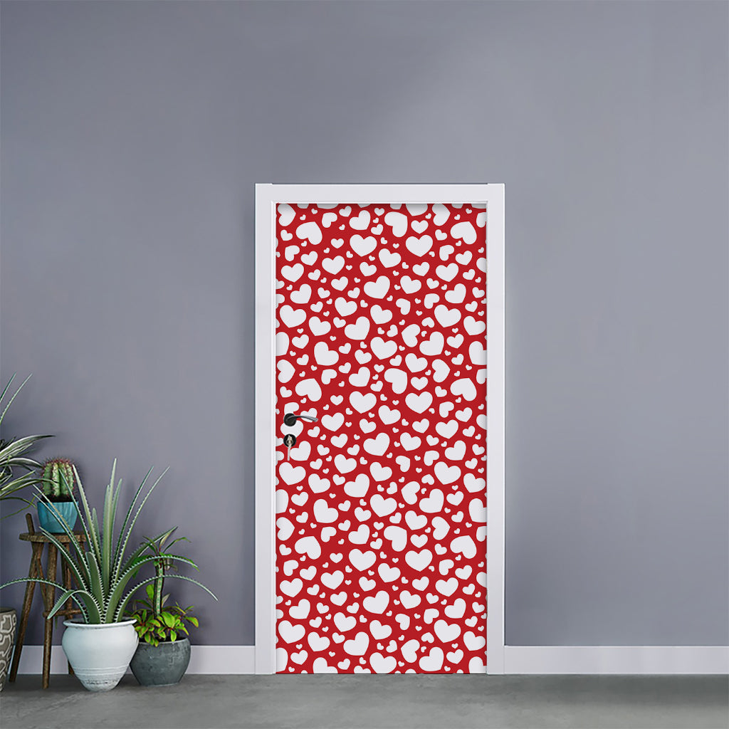 White And Red Heart Pattern Print Door Sticker