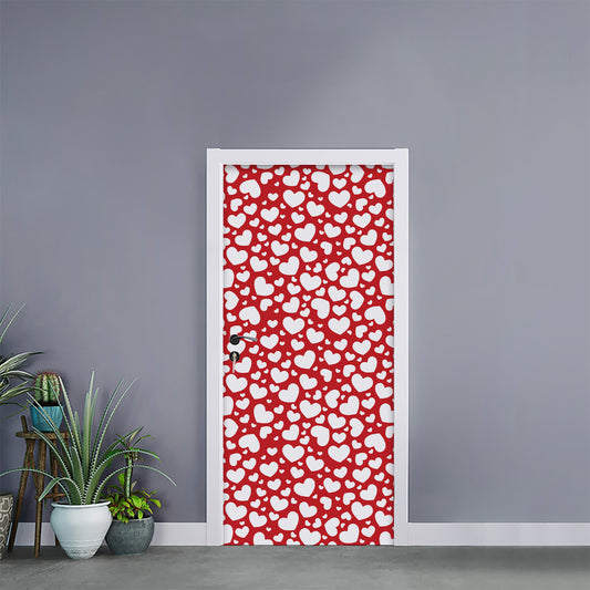 White And Red Heart Pattern Print Door Sticker