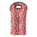 White And Red Heart Pattern Print Double Neoprene Wine Tote