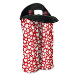 White And Red Heart Pattern Print Double Neoprene Wine Tote