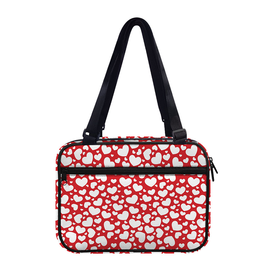 White And Red Heart Pattern Print Double Strap Bible Bag