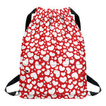 White And Red Heart Pattern Print Drawstring Backpack