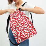 White And Red Heart Pattern Print Drawstring Backpack