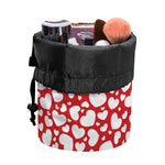 White And Red Heart Pattern Print Drawstring Makeup Bag