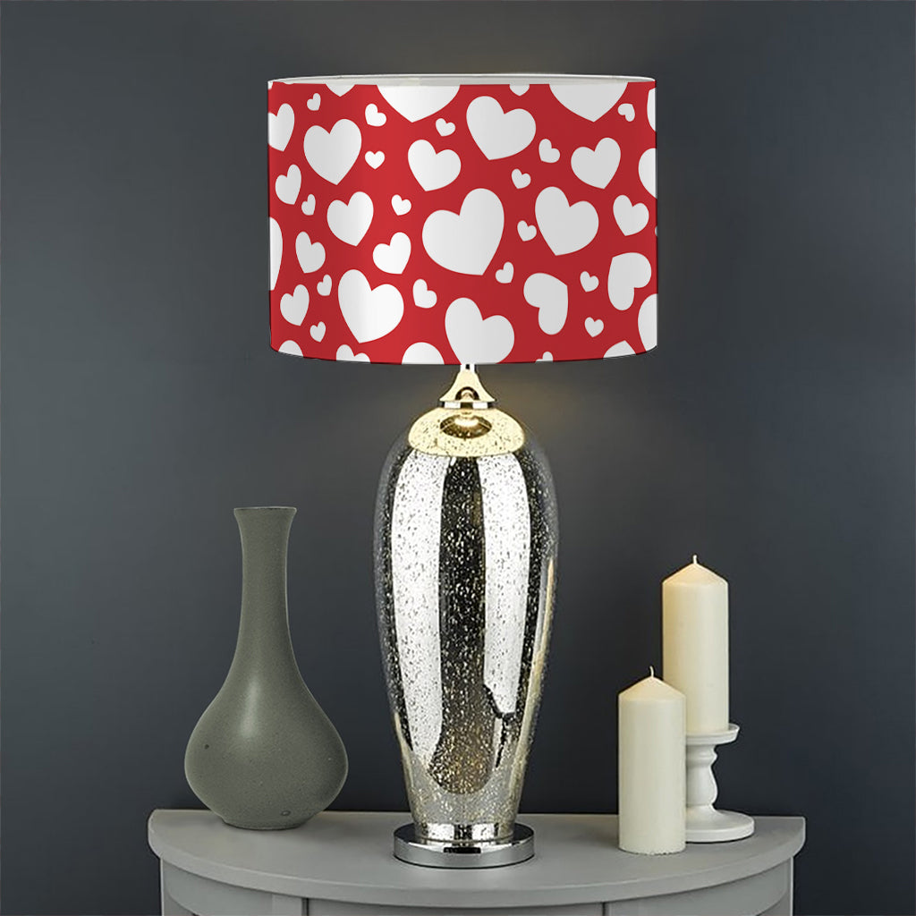 White And Red Heart Pattern Print Drum Lamp Shade