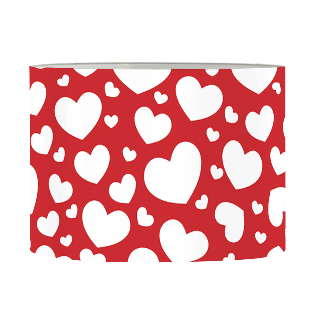 White And Red Heart Pattern Print Drum Lamp Shade