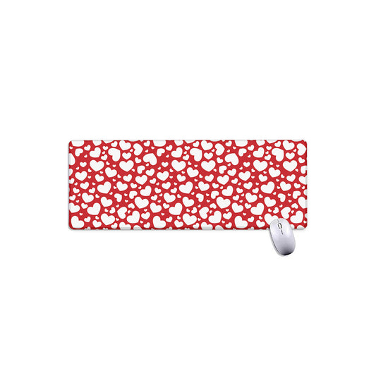 White And Red Heart Pattern Print Extended Mouse Pad