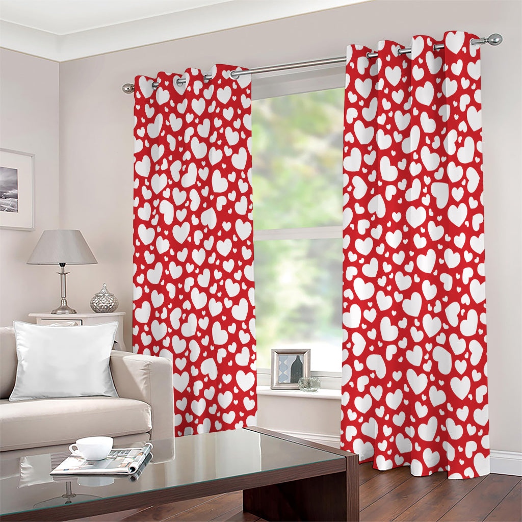 White And Red Heart Pattern Print Extra Wide Grommet Curtains