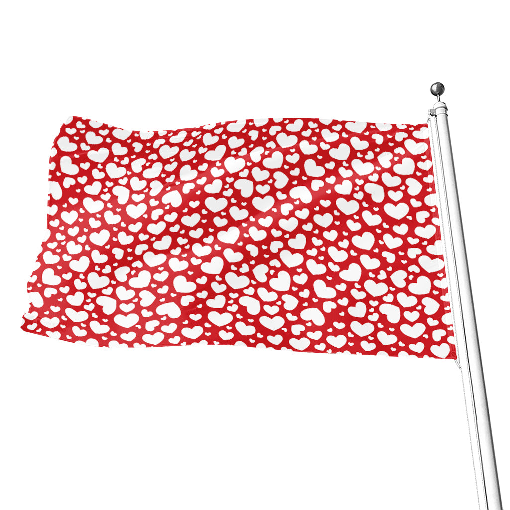 White And Red Heart Pattern Print Flag
