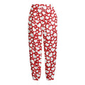 White And Red Heart Pattern Print Fleece Lined Knit Pants