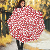 White And Red Heart Pattern Print Foldable Umbrella