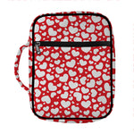 White And Red Heart Pattern Print Front Pocket Bible Bag