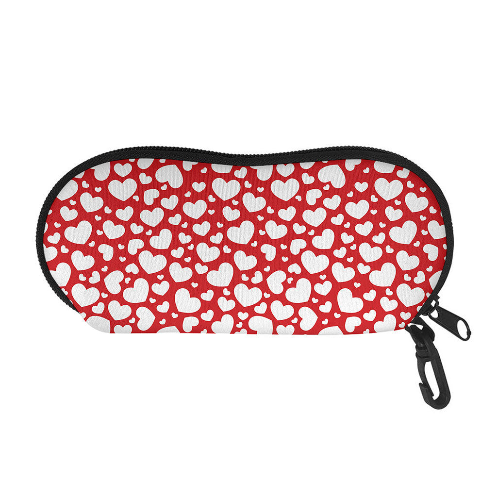 White And Red Heart Pattern Print Glasses Case