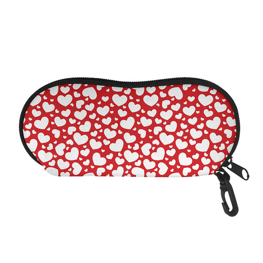 White And Red Heart Pattern Print Glasses Case