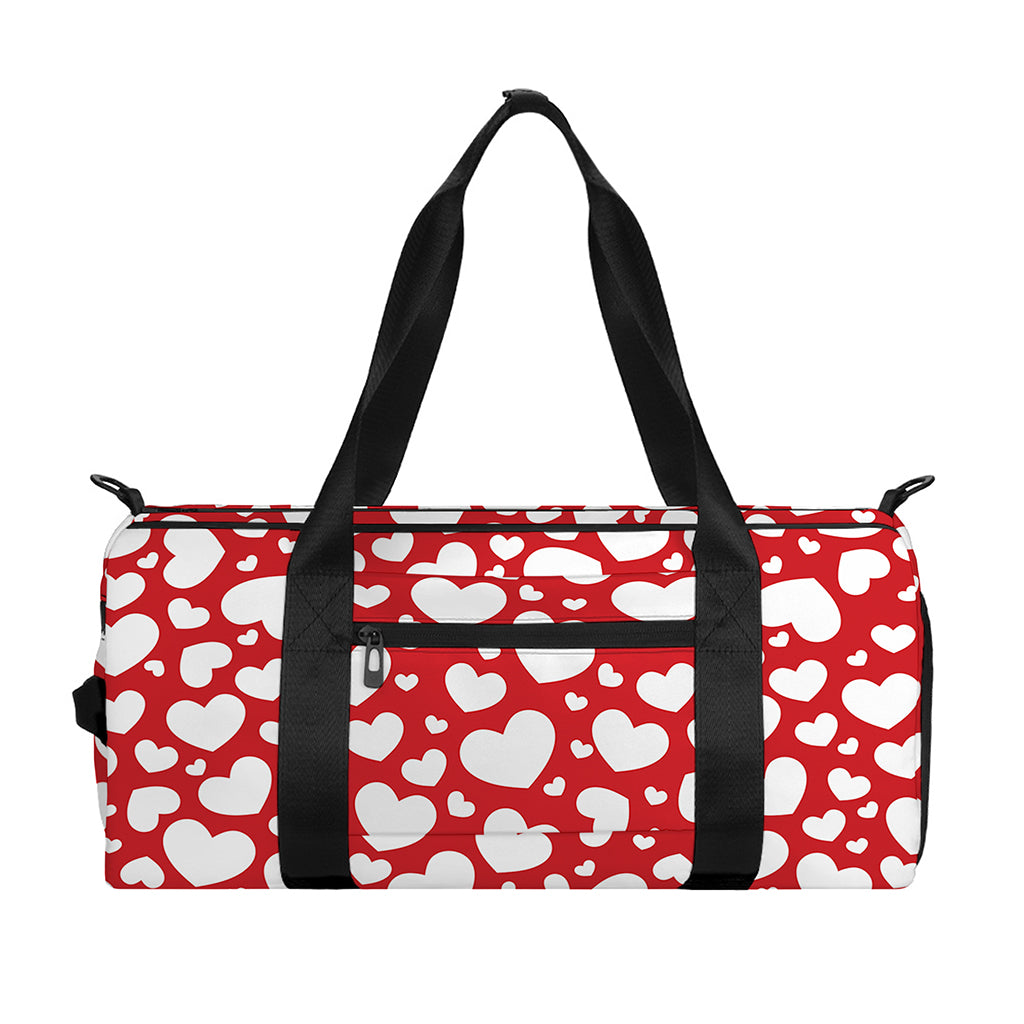 White And Red Heart Pattern Print Gym Bag