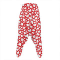 White And Red Heart Pattern Print Hammer Pants