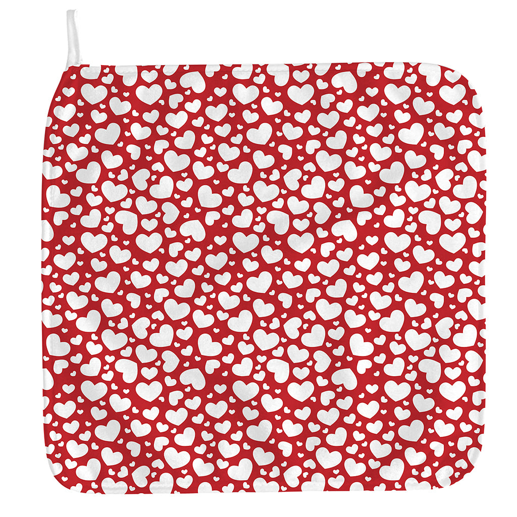 White And Red Heart Pattern Print Hand Towel