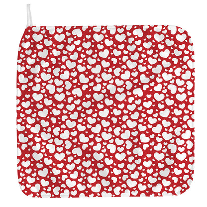 White And Red Heart Pattern Print Hand Towel