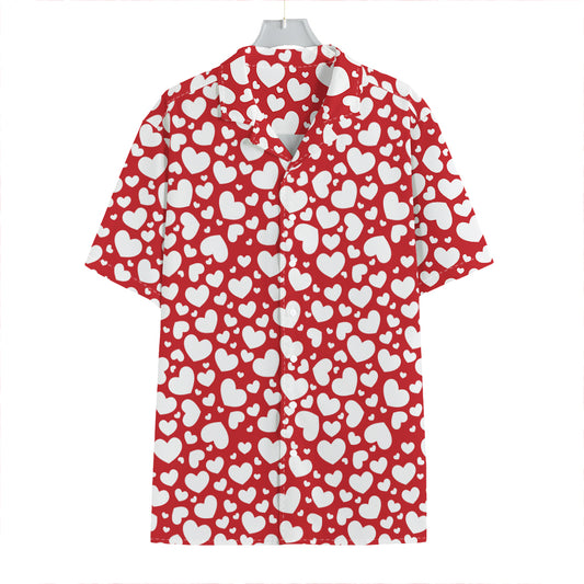 White And Red Heart Pattern Print Hawaiian Shirt