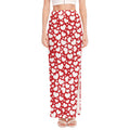 White And Red Heart Pattern Print High Slit Maxi Skirt