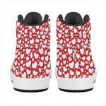 White And Red Heart Pattern Print High Top Leather Sneakers