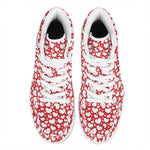 White And Red Heart Pattern Print High Top Leather Sneakers
