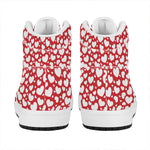 White And Red Heart Pattern Print High Top Leather Sneakers