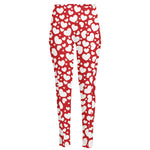 White And Red Heart Pattern Print High-Waisted Pocket Leggings