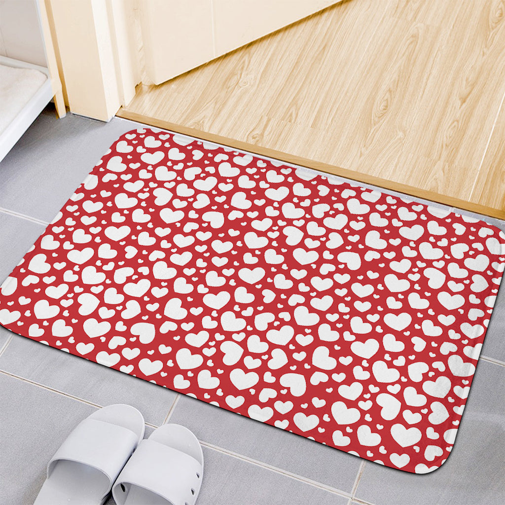 White And Red Heart Pattern Print Indoor Door Mat